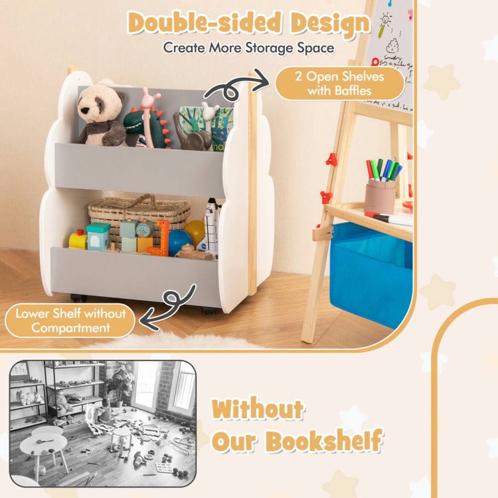 Double-sided Design  
Create More Storage Space  

2 Open Shelves with Baffles  

Lower Shelf without Compartment  

Without Our Bookshelf