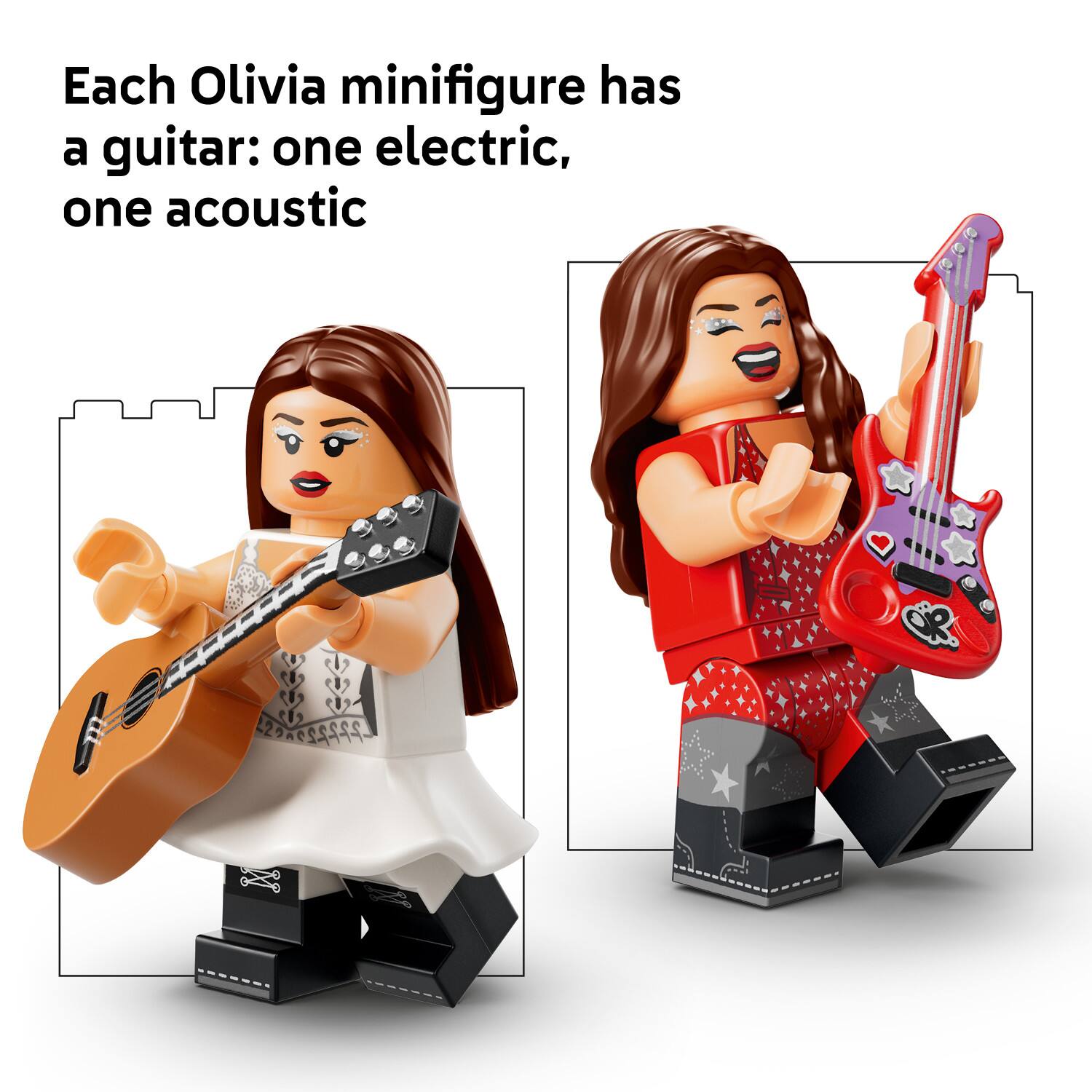 Each Olivia minifigure has a guitar: one electric, one acoustic