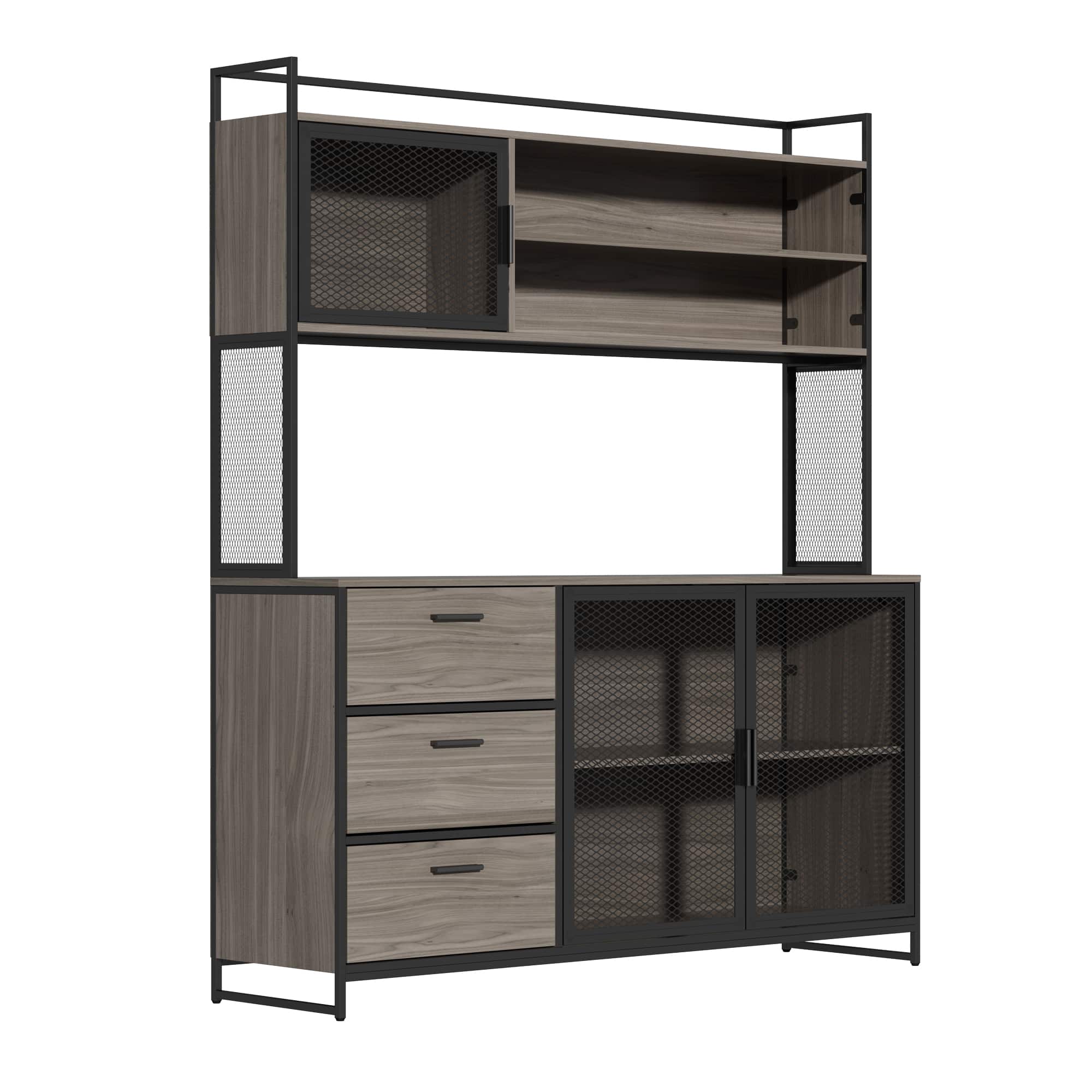 FUFU&GAGA - Industrial - Style Storage Hutch: Quiet & Organized Living Pantry Cabinet - Gray