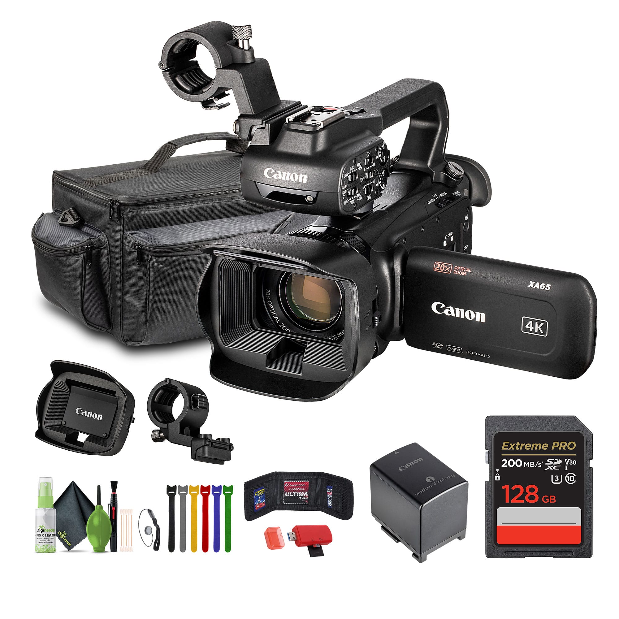 Canon - XA65 PAL Professional UHD 4K Camcorder + 128GB Memory Card + + Cleaning kit (International Model)