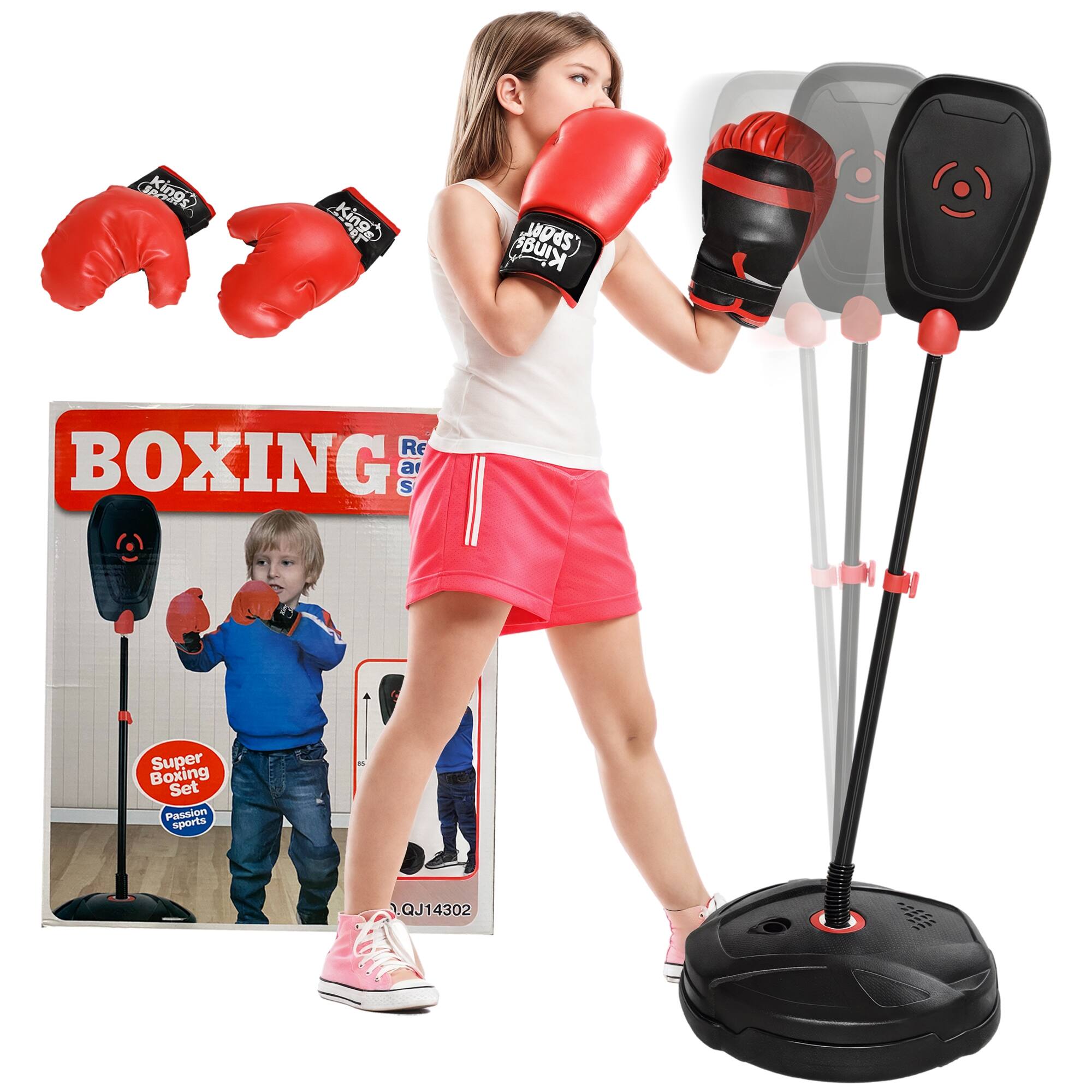 Qaba - Punching Bag for Kids, Punching Bag with Stand, Boxing Gloves for 5-10 Year Old, Adjustable Kids Boxing Bag