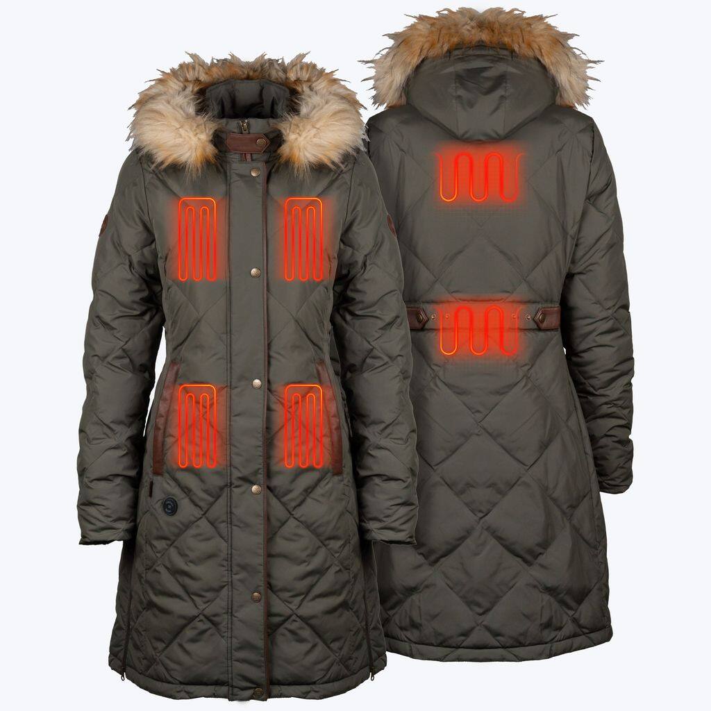Angle. Mobile Warming - Women's Carlyle Heated Jacket - Forest Green.