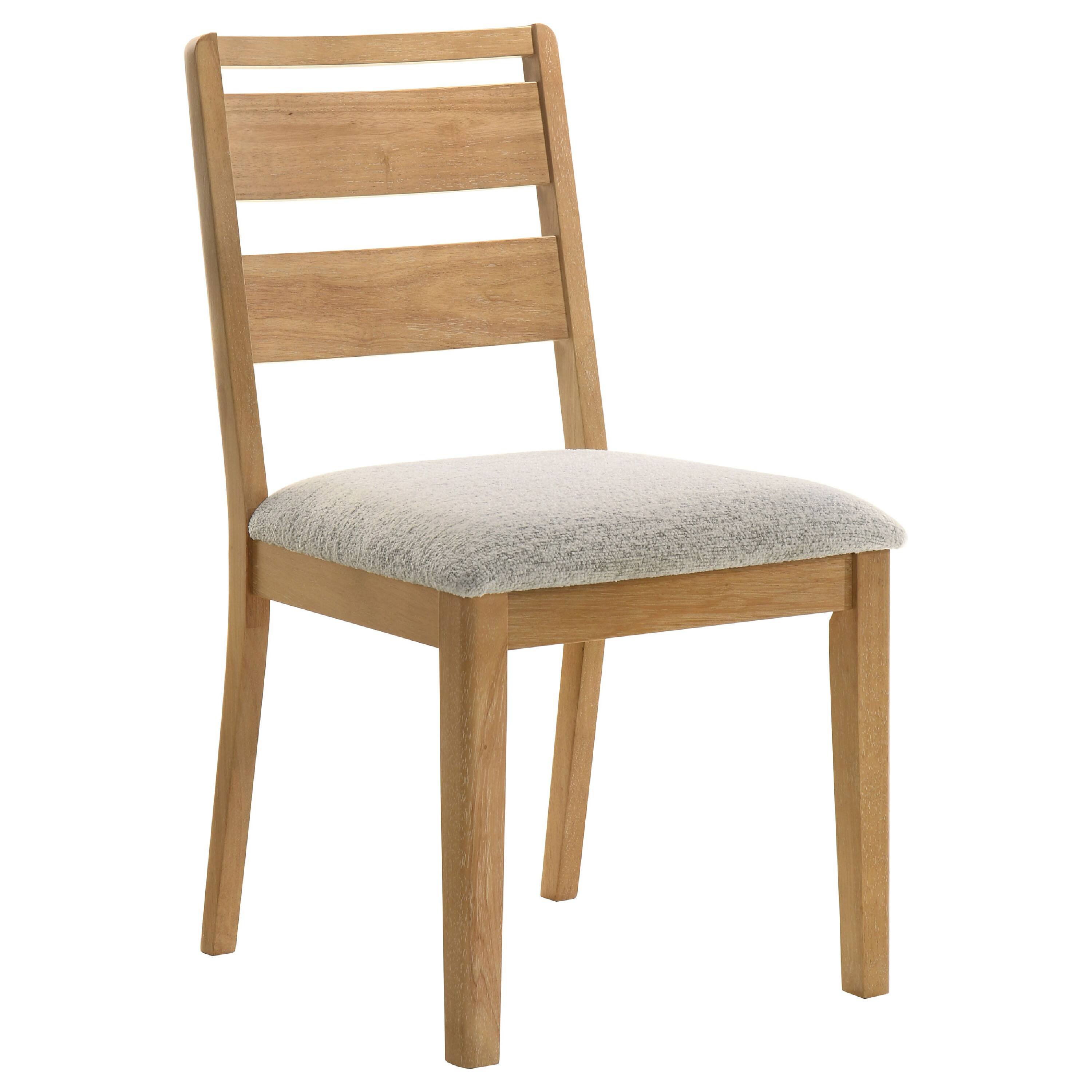 Angle. Manhattan Lane - Brion Ladderback Dining Chair, Set of 2, Boucle Fabric, Wash Oak Wood - Washed Oak Brown, Oatmeal White.
