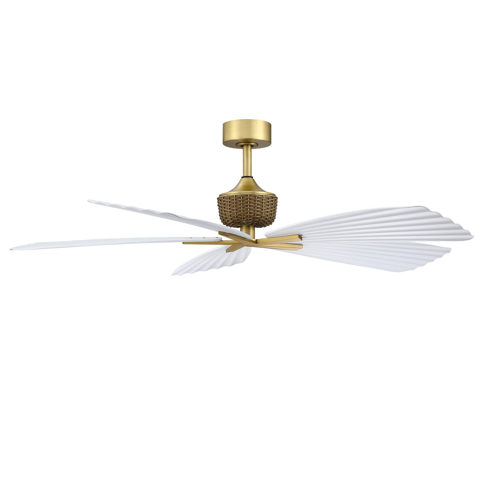 Alt View 8. Parrot Uncle - 56" Tropical White Pleated Leaf 5-Blade Indoor Outdoor Ceiling Fan with Remote, No Light - Gold.