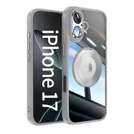 Dteck - Rugged Magnetic Case for Apple iPhone 17 with Built-in Lens Protector, 360° Rotating Ring Stand Clear Shockproof Cover - Gray