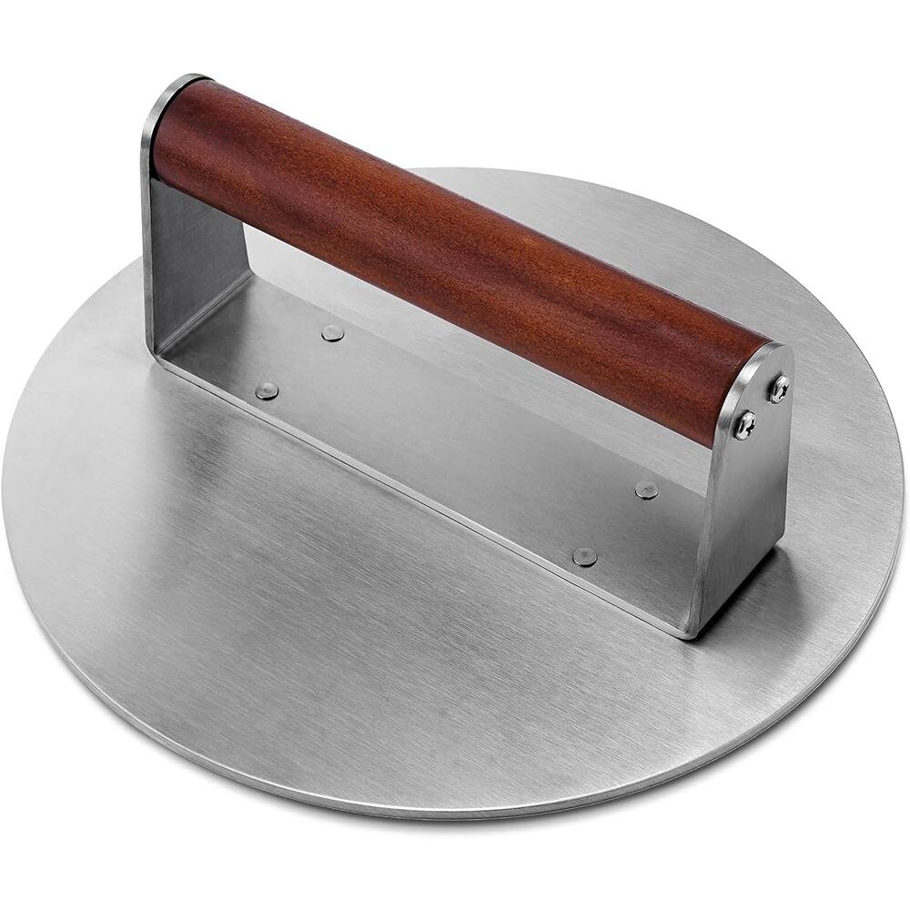 Alt View 1. MOSZAR LLC - 8.5" Stainless Steel Burger Press – Nonstick, 2.5lb, Wood Handle.