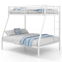 Costway - Twin Over Full Metal Bunk Bed with Integrated Ladder Full-length Guardrail - White