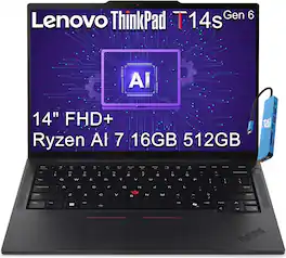 Lenovo - ThinkPad T14s Gen 6 14" FHD+ Business AI Laptop - Copilot+ PC - AMD Ryzen AI 7 PRO 350 - 16GB RAM - 512GB SSD - Win11Pro - Black