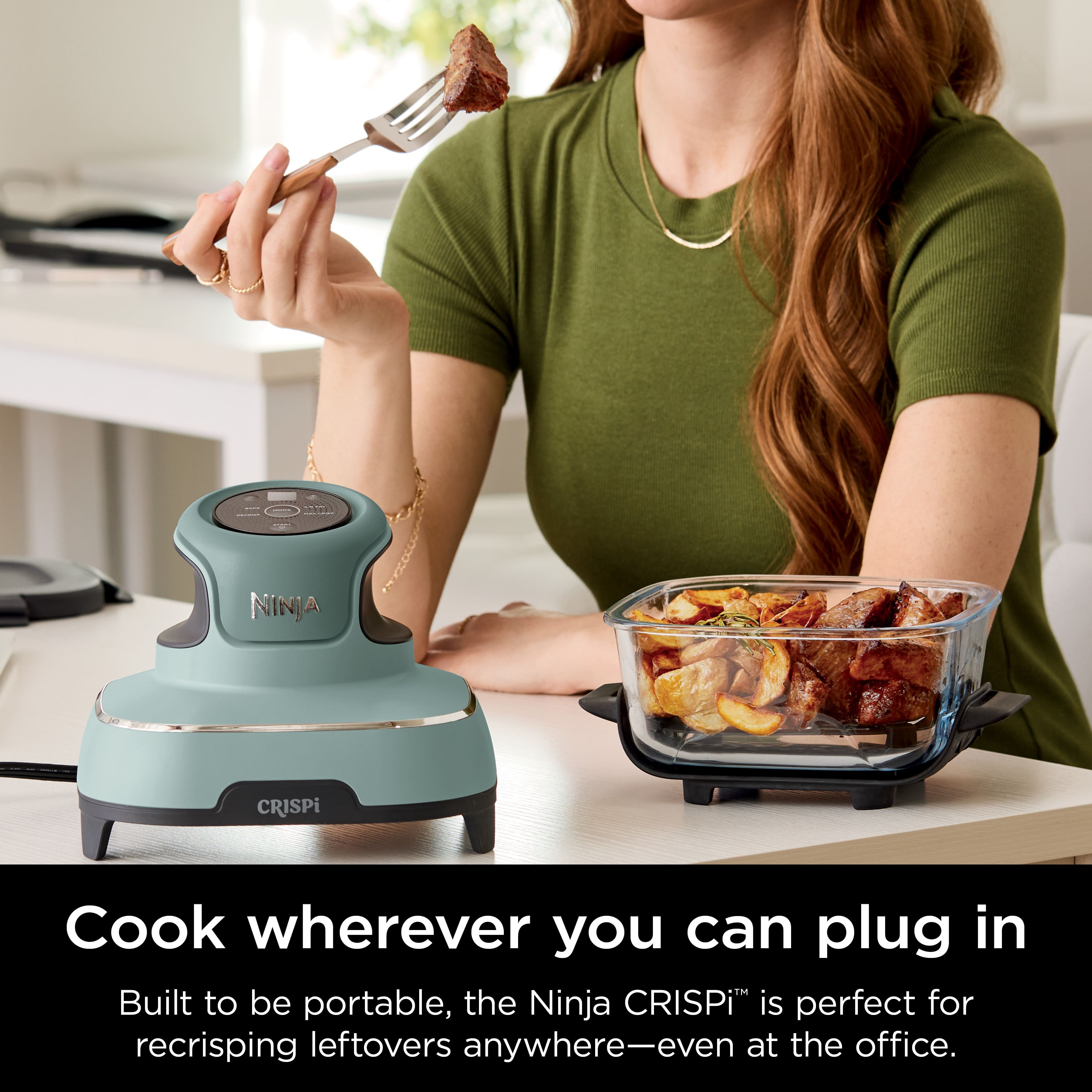 Built to be portable, the Ninja CRISPi is perfect for recrisping leftovers anywhere - even at the office.