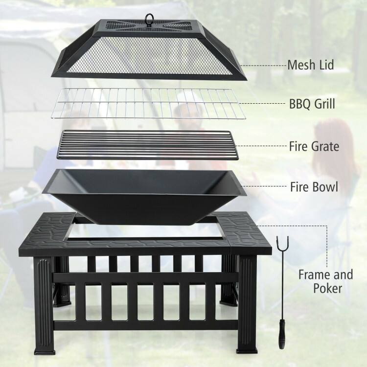 Mesh Lid  
BBQ Grill  
Fire Grate  
Fire Bowl  
Frame and Poker