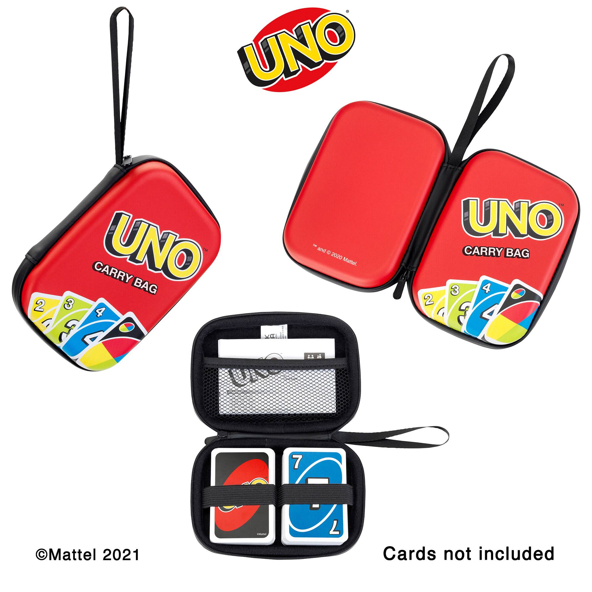 UNO - CARRY UNO BAG and C 2020 Mattel 2 3 4 1 3 wallet L1 as C UNO CARRY BAG 3 4 2 " 3 7 Mattel 2021 Cards not included.