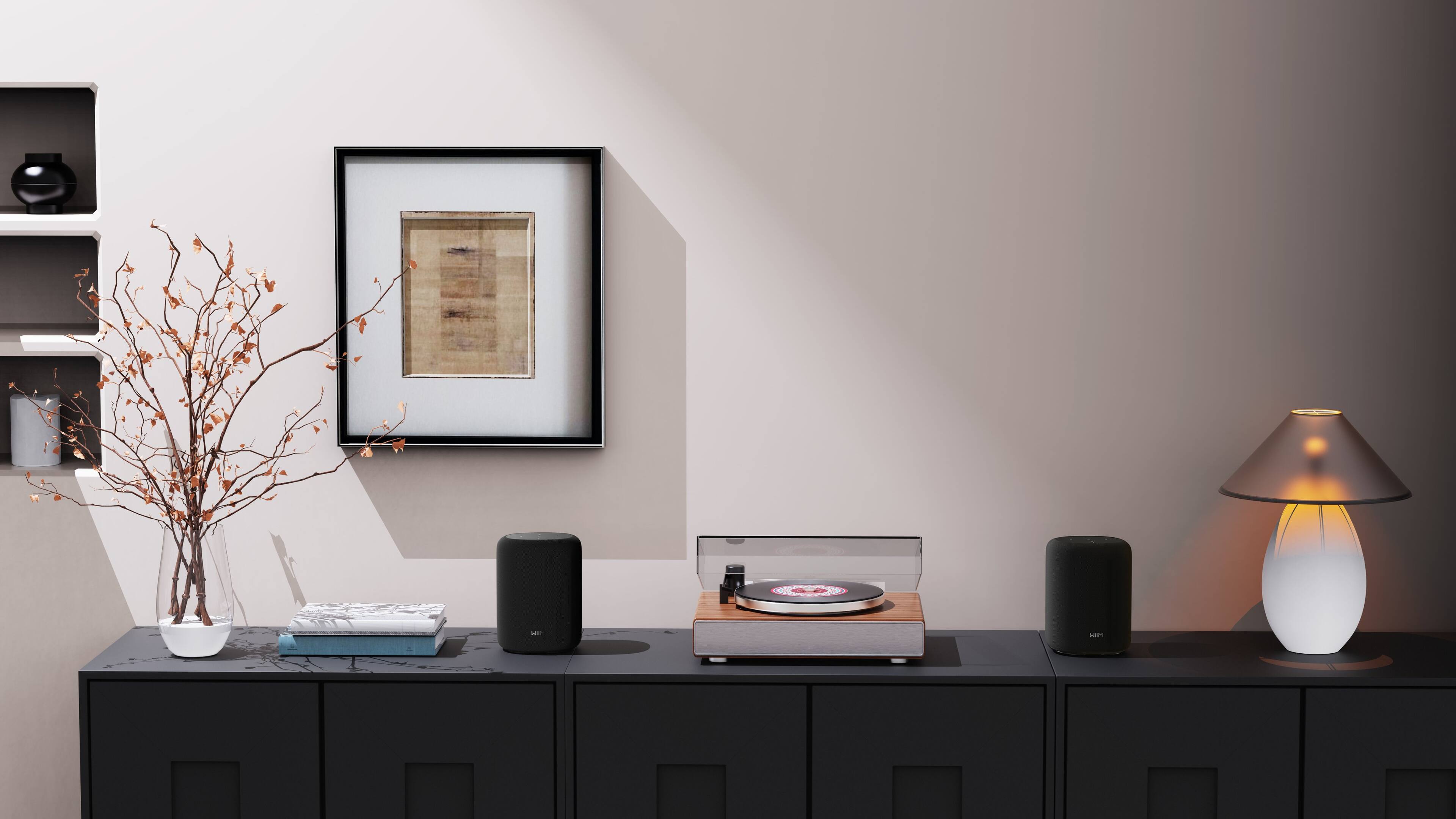 Alt View 3. WiiM - Sound Lite Smart Speaker w/ Hi‑Res 24‑bit/192 kHz, AI RoomFit, 100W Peak, Wi‑Fi - Black.