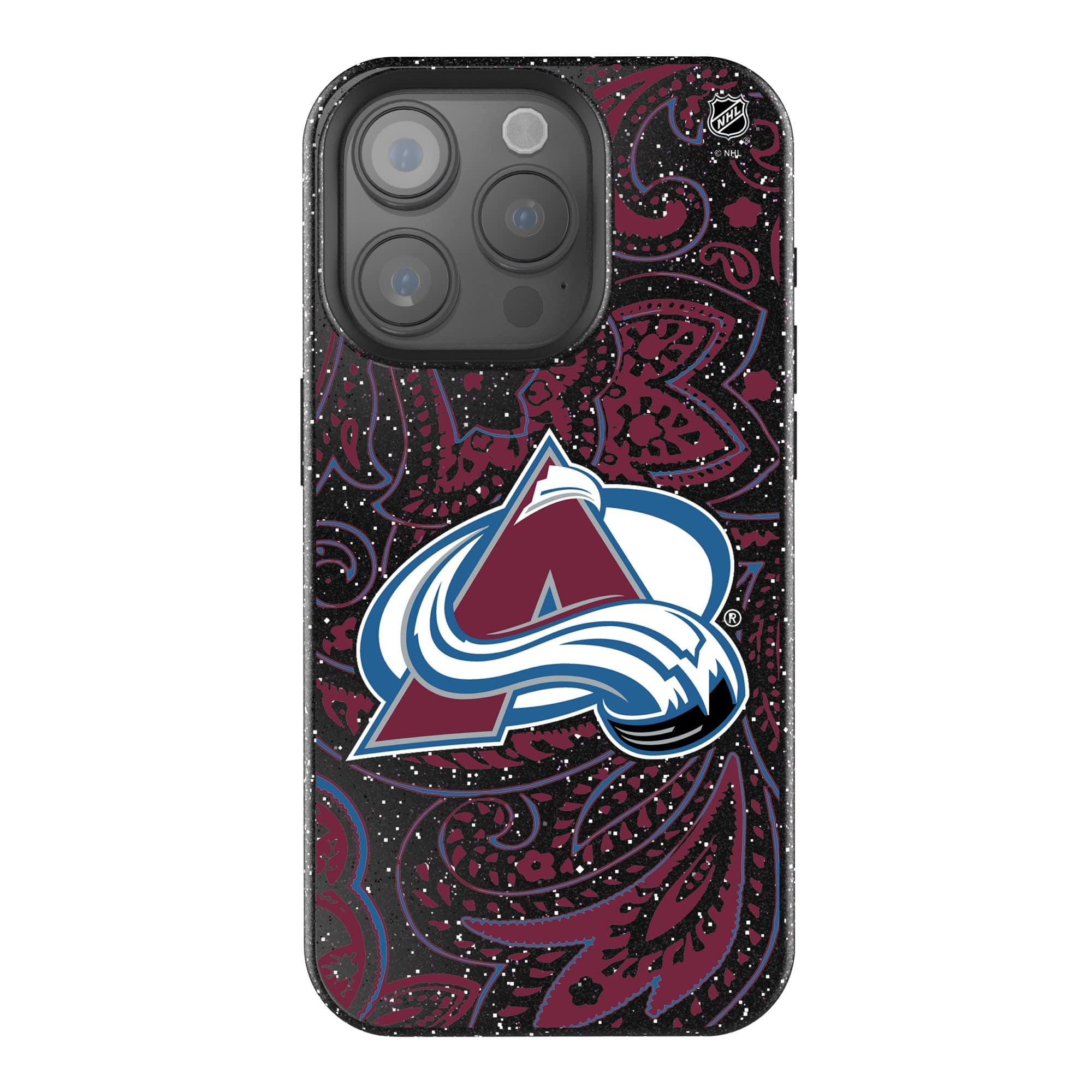 Photos - Case Avalanche Keyscaper - NHL - Colorado  Paisley Bling iPhone  - 14 Pro - Black 202405157 
