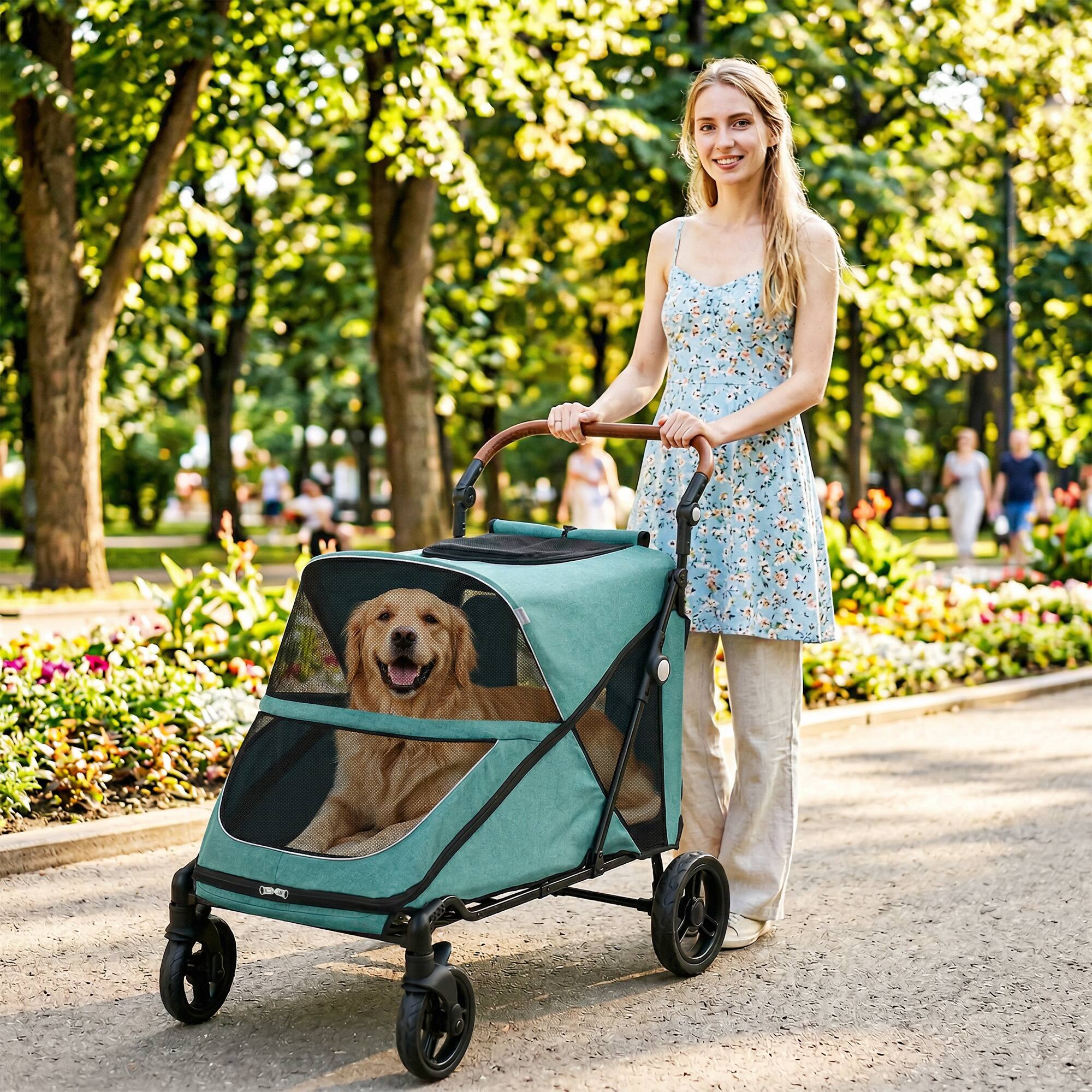 Alt View 1. Pawhut - Stroller for Large Dogs Up to 66 LBS with All-Terrain Spring Suspension - Teal.