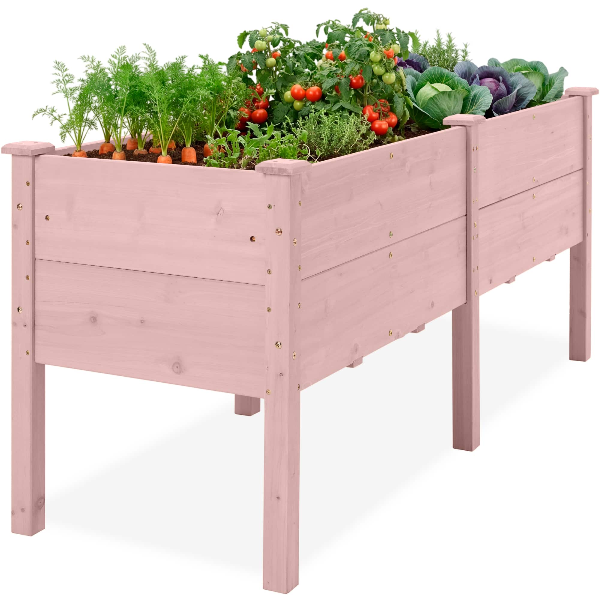 Best Choice Products - 72" x 24" x 30" Raised Garden Bed, Extra Deep 16" Depth, Elevated Wood Planter Stand - Pink