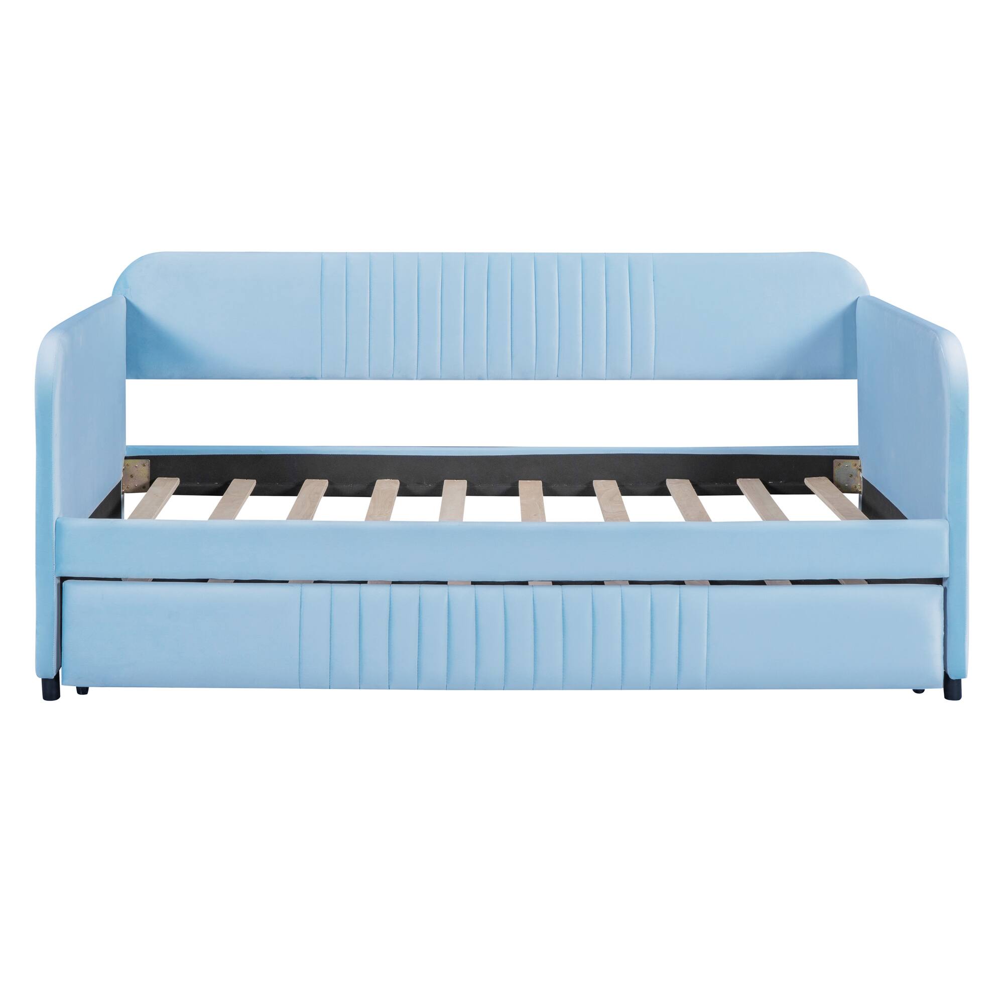 Alt View 2. Tiramisubest - Upholstered Daybed Sofa Bed Twin Size With Trundle Bed and Wood Slat, Light Blue - Light Blue.