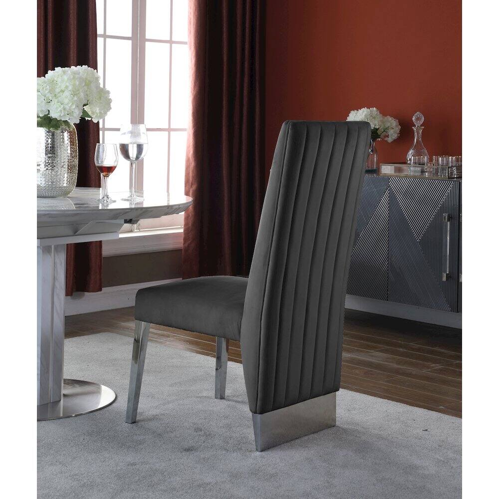 Alt View 1. Meridian Furniture - Porsha Grey Velvet Dining Chair, Set of 2 - Grey.