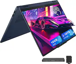 Lenovo - Ideapad 5 16" WUXGA Touch 2-in-1 Laptop,AMD Ryzen AI 5 340,16GB RAM,2TB SSD+160GB Dock Station,Win 11 - Blue