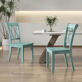 Costway - Set of 2 Wood Dining Chair Cross Back Dining Room Side Chair Mint Home Kitchen - Mint Green