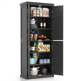 Gymax - 72.5'' Kitchen Pantry w/4 Door 6-Tier Shelves Freestanding Modern Storage - Black