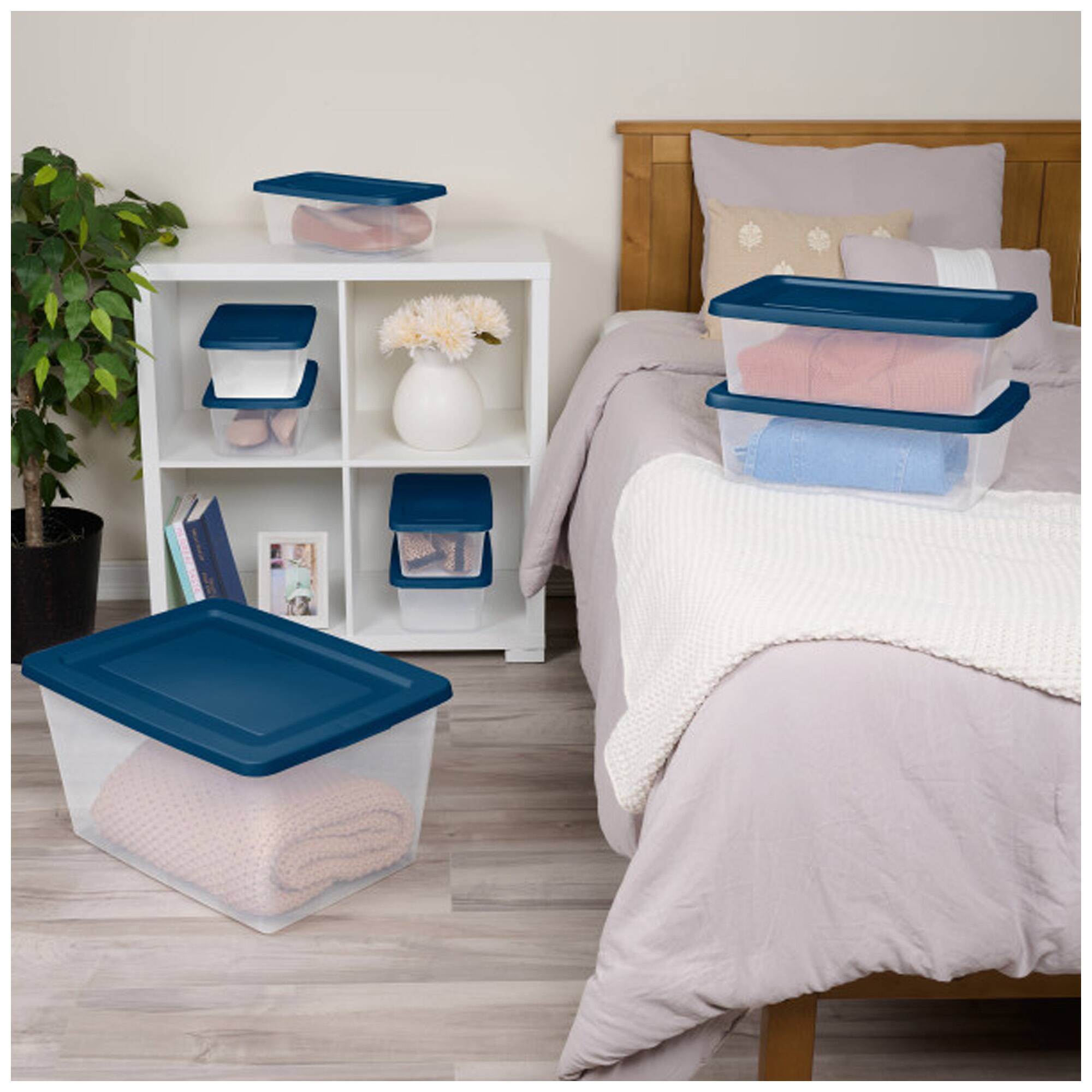 Alt View 2. Sterilite - Sterilite 6 Qt Storage Boxes, Clear Plastic Containers with Lid, Set of 5, Blue - Marine Blue.