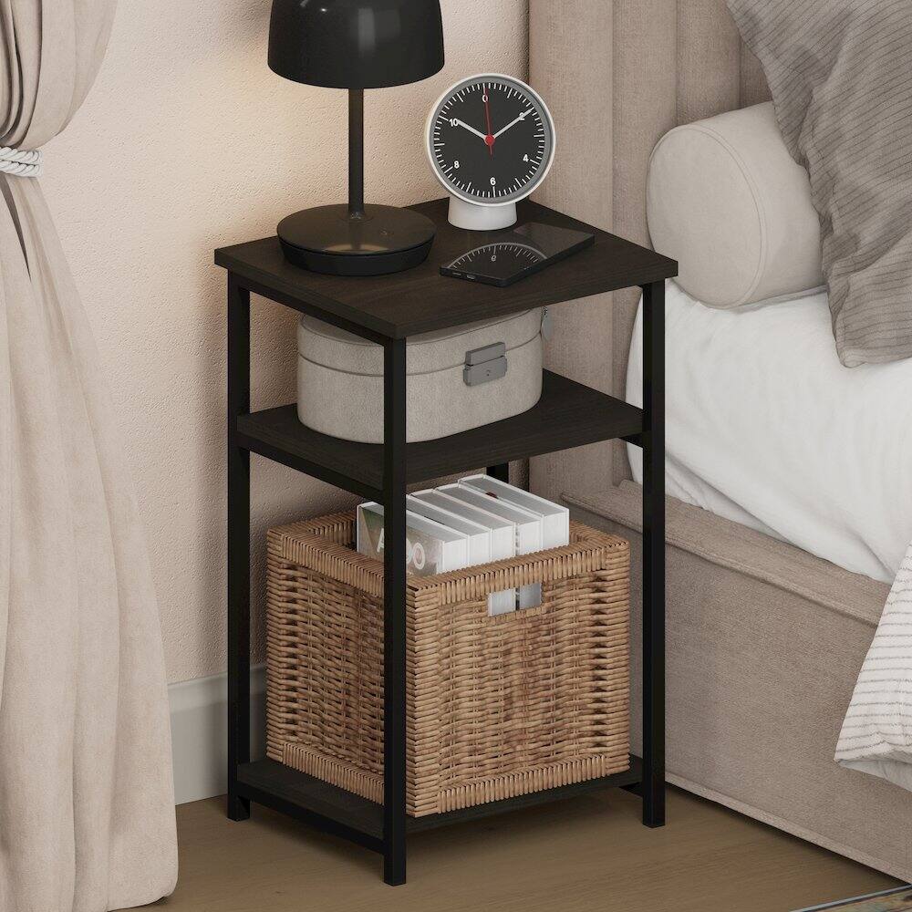 Back. Furinno - JUST Night Stand, Nightstand, 3-Tier Metal Frame End Table with Open Shelf, Side Table, End Table - Espresso.