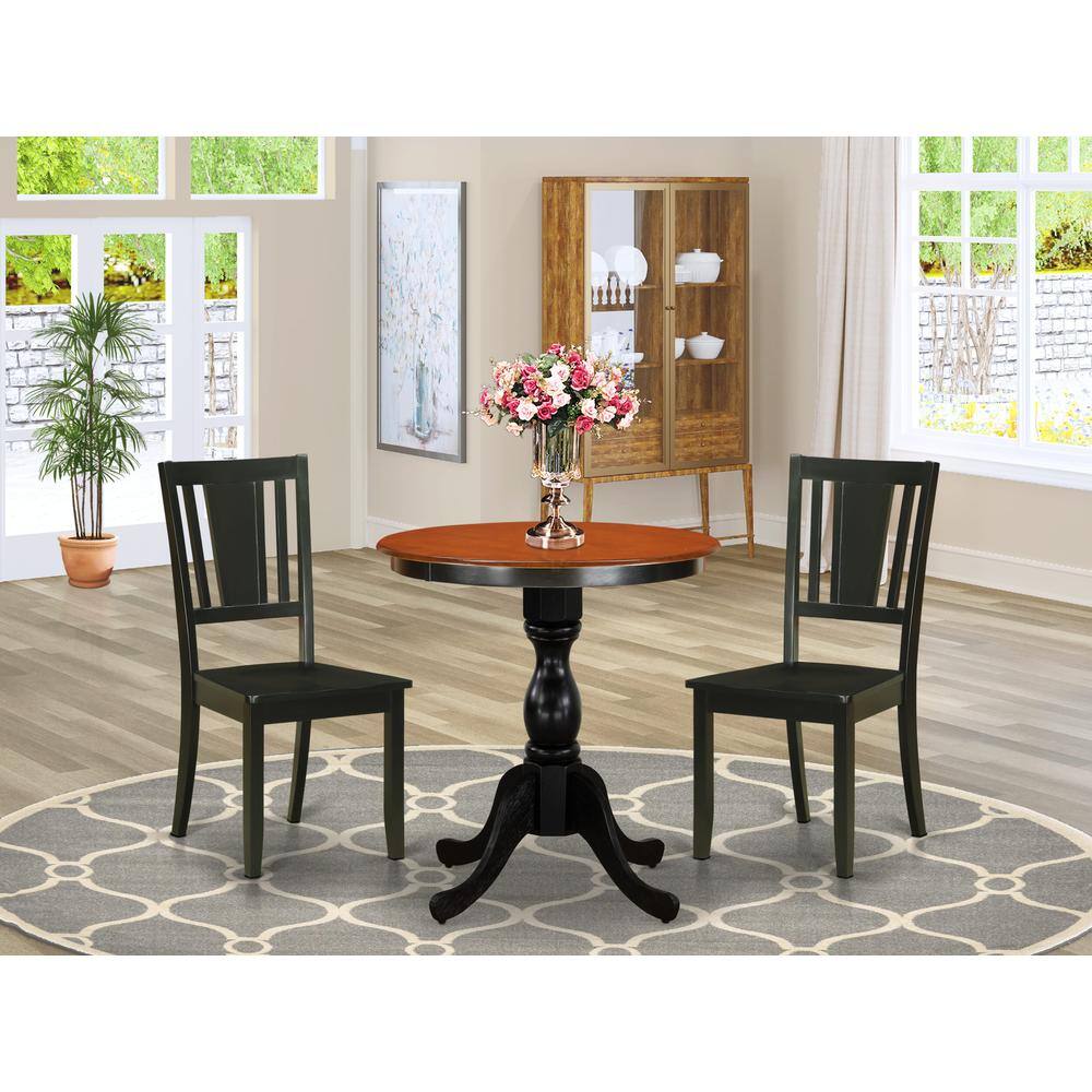 Angle. East West Furniture - East West Furniture 3-Piece Mid Century Modern Dining Set Include a Wood Table and 2 Dining Chairs with Slatted Back - - Multi-Color.