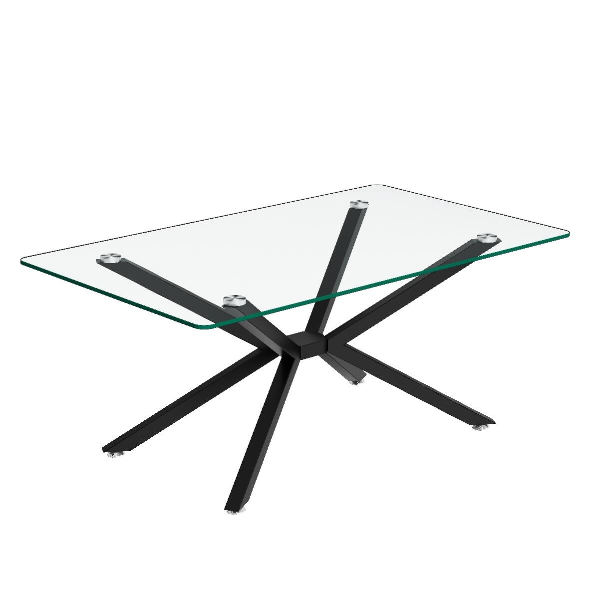 Back. Loheer - Loheer Rectangular Tempered Glass Coffee Table with Black Metal Legs for Living Room - Transparent.