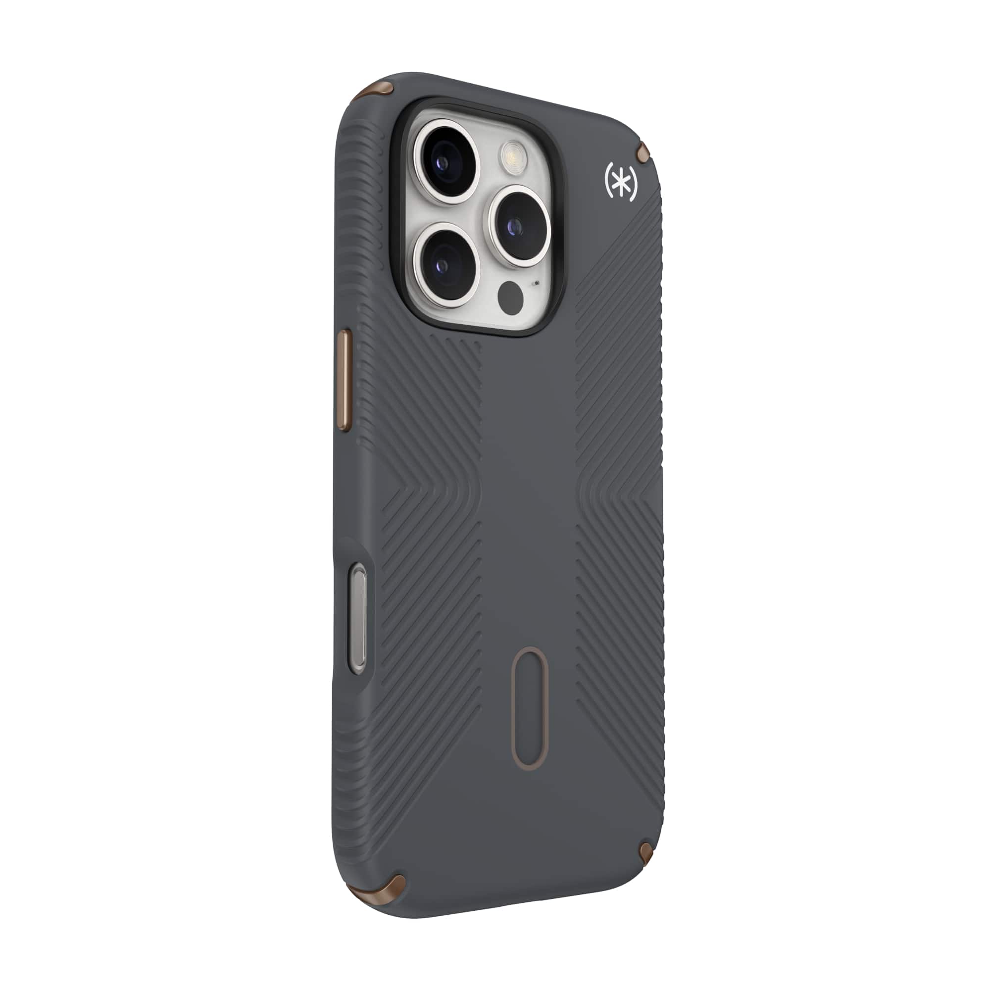 Left. Speck - Presidio2 Grip ClickLock Case with MagSafe for Apple iPhone 16 Pro - Charcoal Gray.