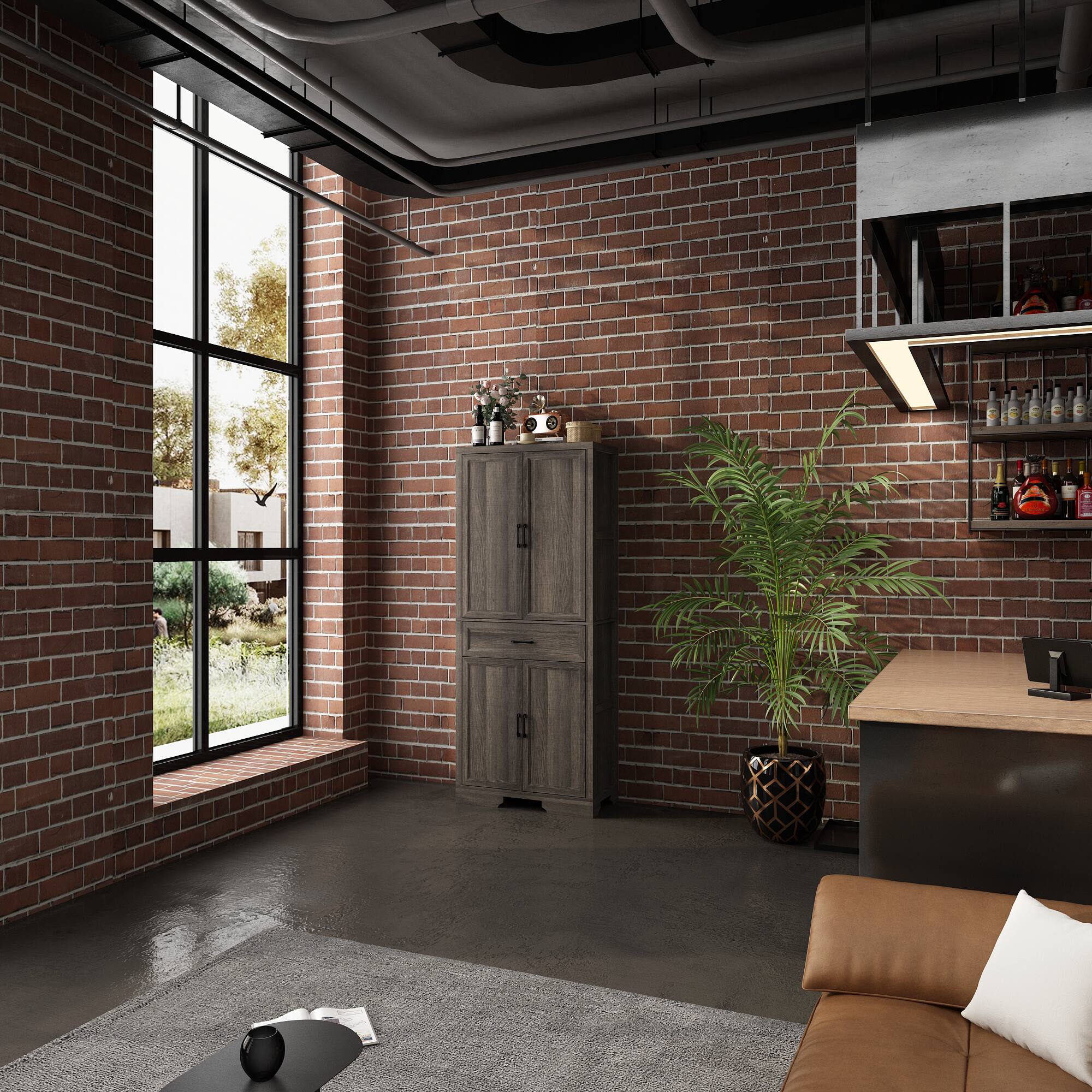 Alt View 9. Famapy - Famapy Storage Cabinet with Drawer & Doors - Durable Hinges & Anti - Tip Design - Dark Gray.