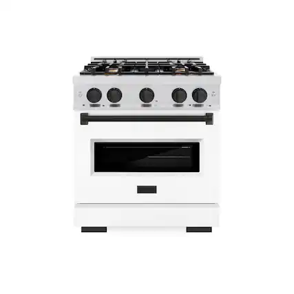 Front. ZLINE - ZLINE Autograph 30 in. Classic Satin Steel Gas Range with Black Accents (CGRSZ-WM-30-MB) - Black Matte.