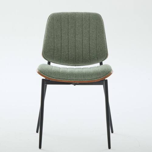Alt View 1. LUCKY ONE - Assembled Mid Century Dining Chair Set of 2 Linen with Walnut Bentwood Back Metal Legs - Olive Green.