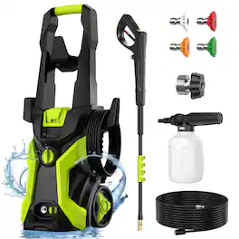 GlowWise - High Pressure Washer w/ 4 Nozzles & Foam Cannon for Cars, Decks, Driveways - Bright - Green