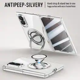 Dteck - Shockproof Magnetic Case for Samsung Galaxy Z Fold8 with 2-in-1 Stand, Rigid Plastic Cover Built-in Privacy Screen Glass - Silver