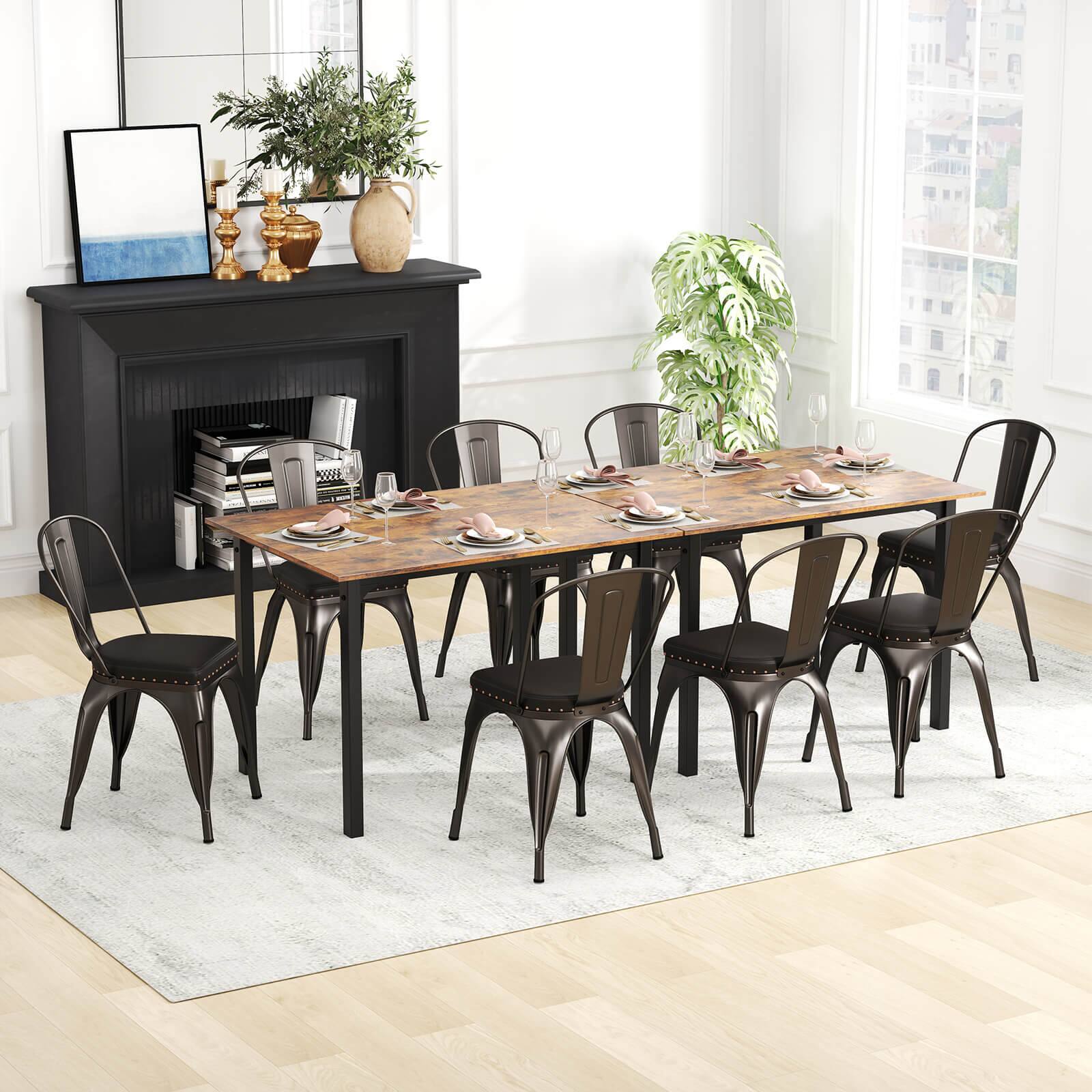 Alt View 3. Costway - Costway Stackable Metal Dining Chairs Set of 4 with Backrest & PU Leather Padded Seat - Gray.