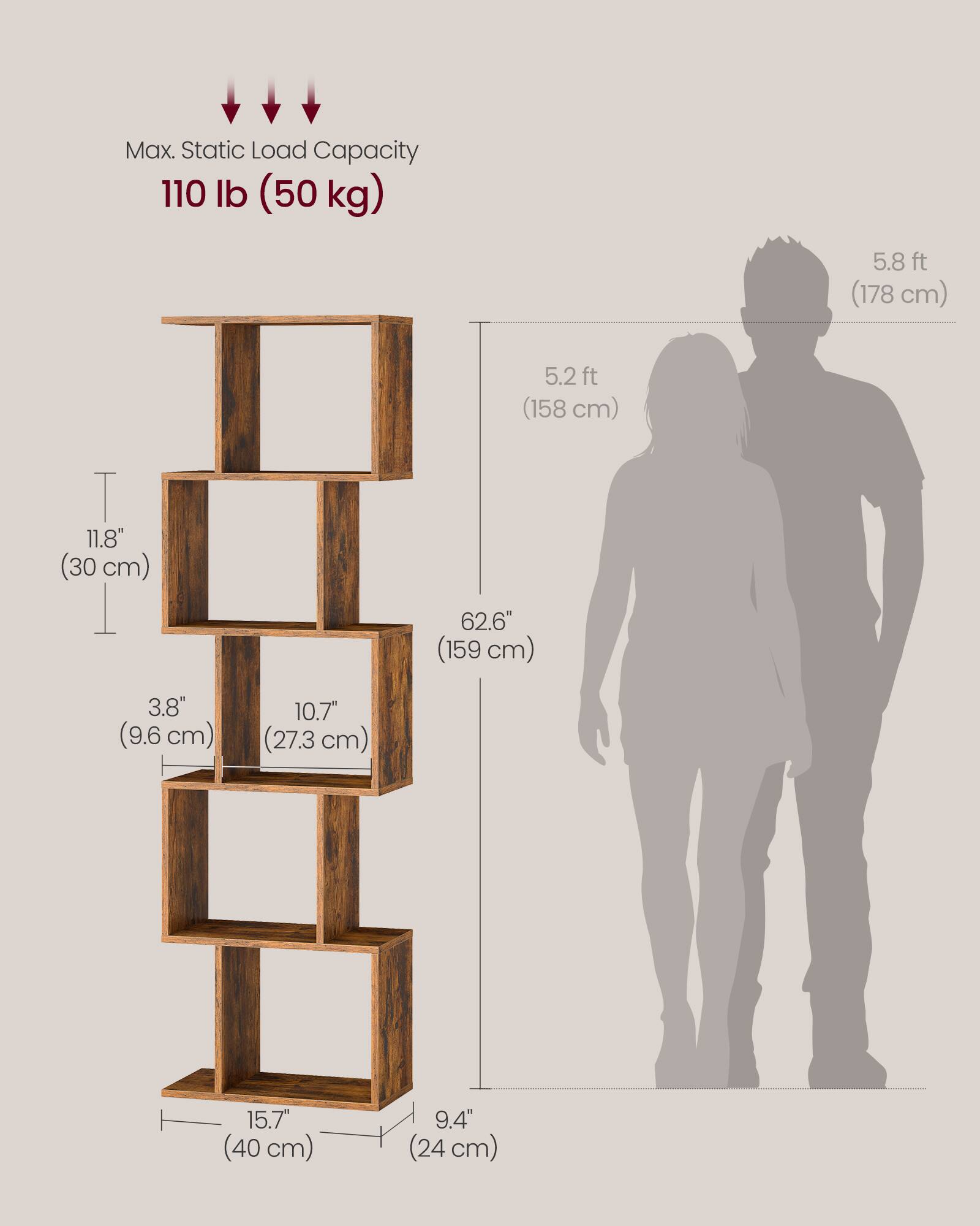 Max. Static Load Capacity: 110 lb (50 kg)

- Height: 5.8 ft (178 cm)
- Width: 5.2 ft (158 cm)
- Depth: 11.8" (30 cm)
- Shelf Spacing: 3.8" (9.6 cm)
- Shelf Depth: 10.7" (27.3 cm)
- Base Width: 15.7" (40 cm)
- Base Depth: 9.4" (24 cm)