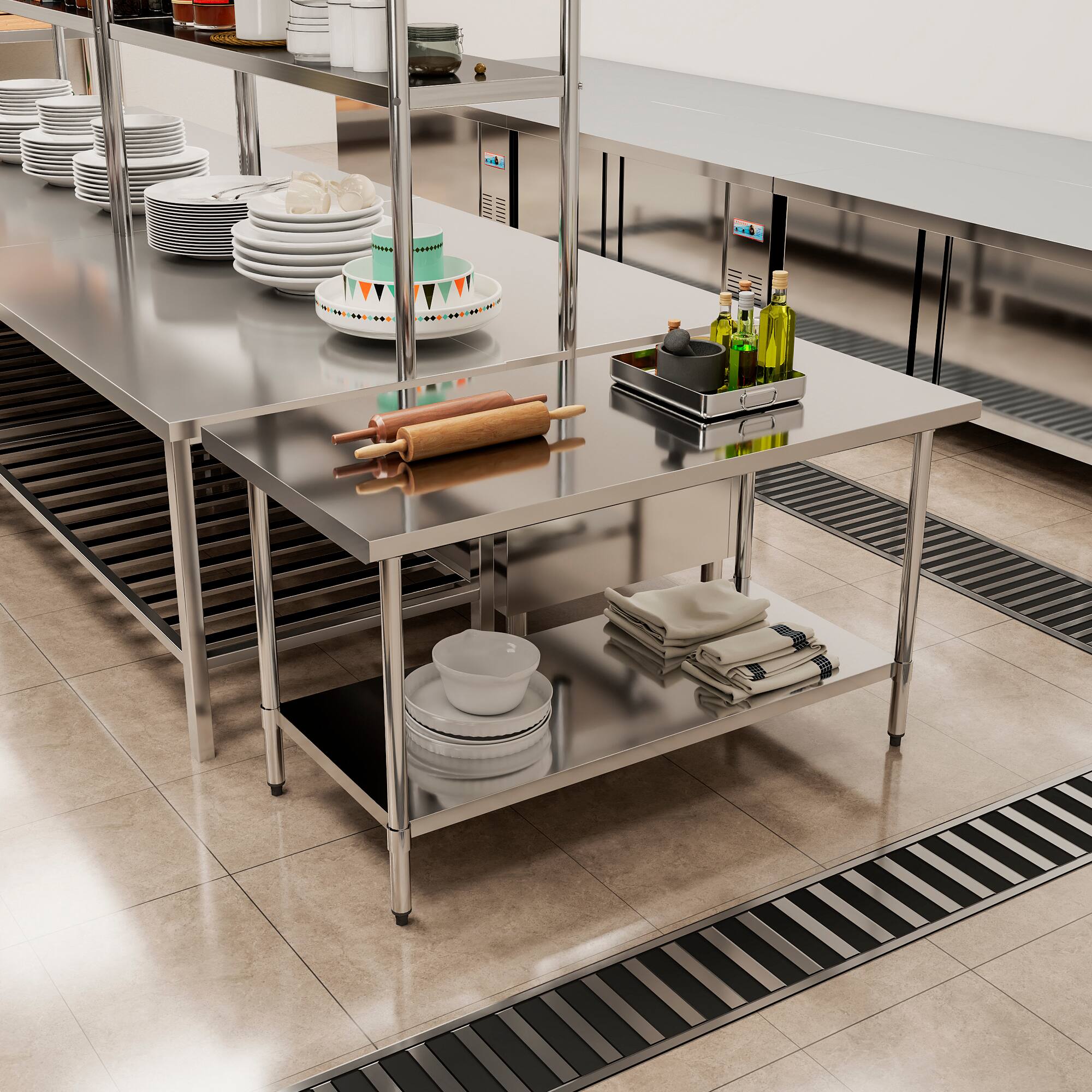Alt View 6. KLEENSTEEL - 30" x 60" NSF Stainless Steel Worktable Adjustable Undershelf for Kitchen & BBQ.