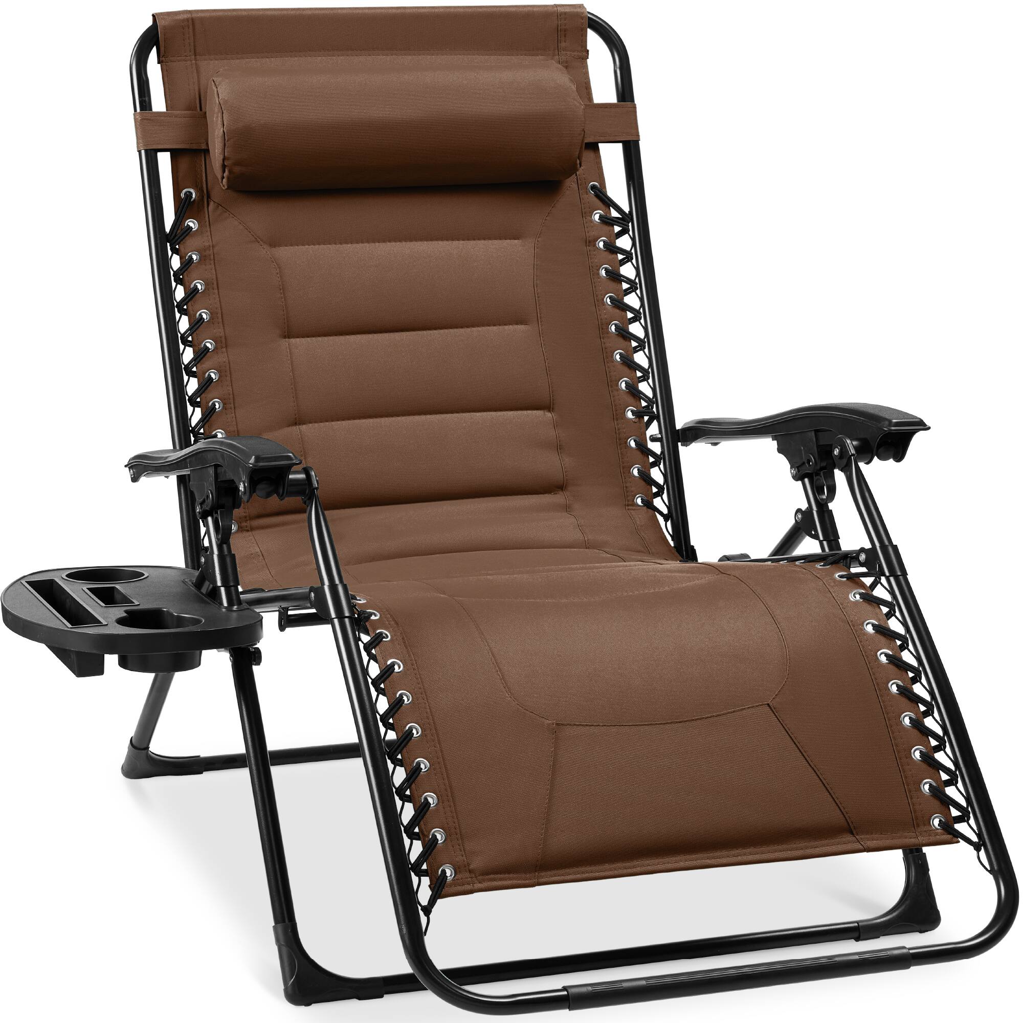 Best Choice Products - Oversized Padded Zero Gravity Chair, Folding Outdoor Patio Recliner w/ Side Tray - Brown - Dark Brown