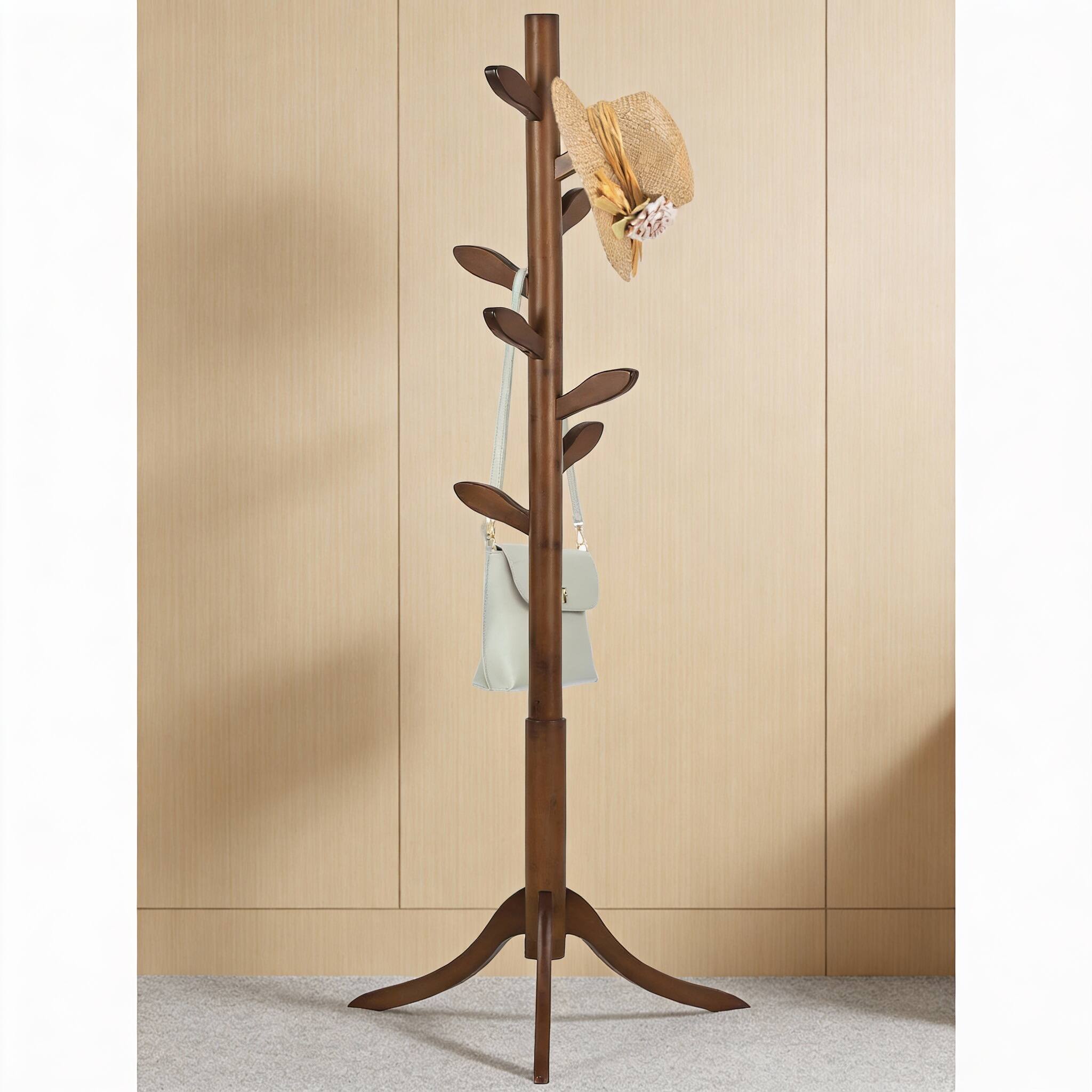 Alt View 2. Frangdom - Adjustable Wood Coat Tree 8 Leaf Hooks Tool-Free Assembly - BROWN 18.5"D x 18.5"W x 68.9"H.