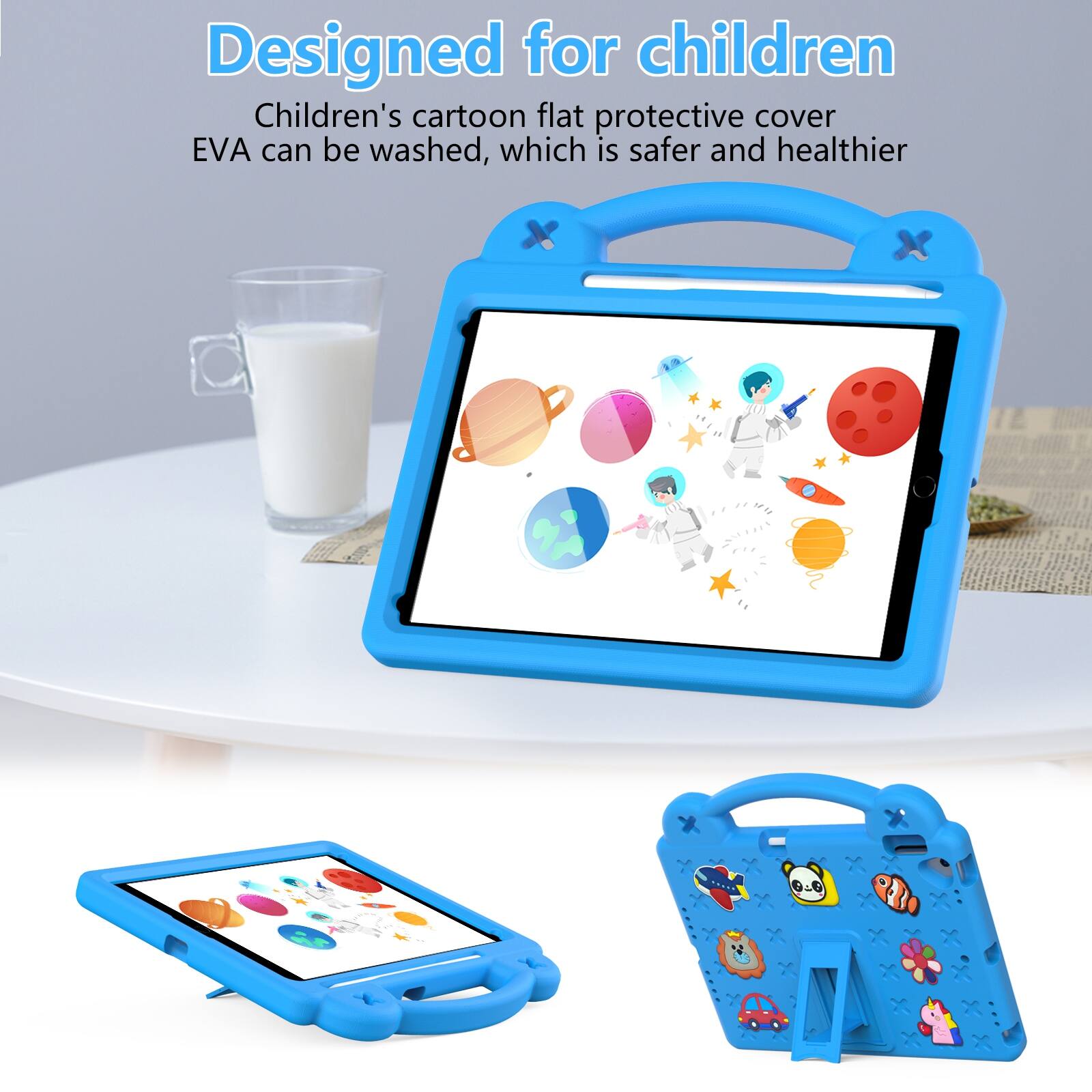 Designed for children  
Children's cartoon flat protective cover EVA can be washed, which is safer and healthier
