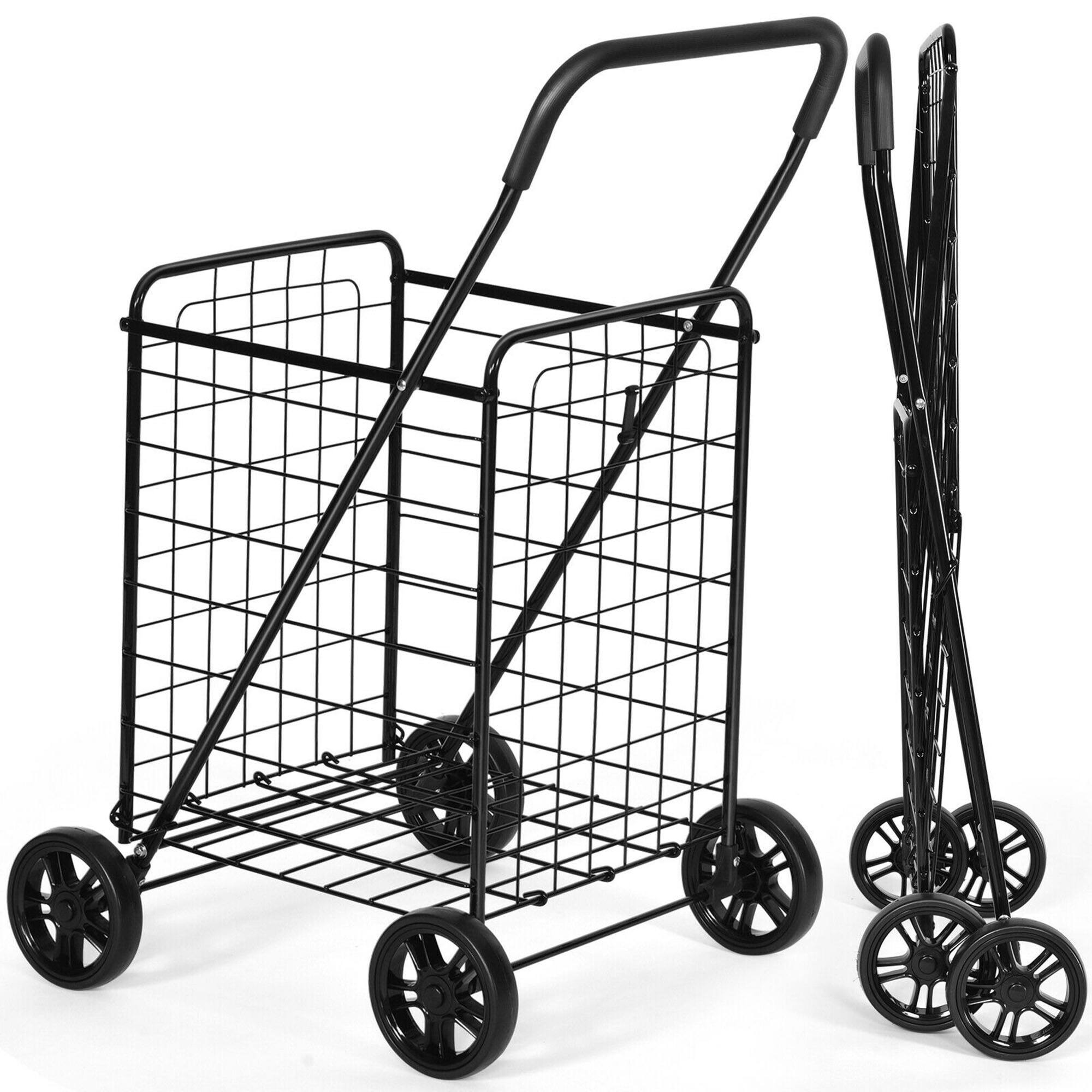 Alt View 18. Costway - Folding Shopping Cart Utility Trolley Portable For Grocery Laundry Travel - Black.