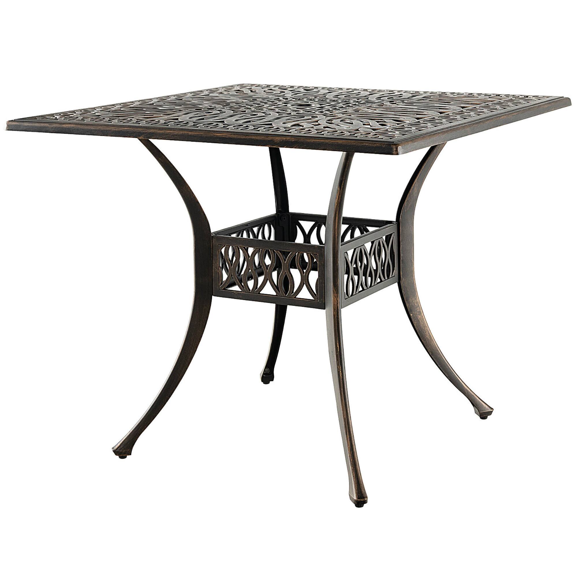 Alt View 9. Gymax - Gymax 35.4'' Patio Square Dining Table Cast Aluminum Umbrella Hole All-weather Outdoor - Bronze.