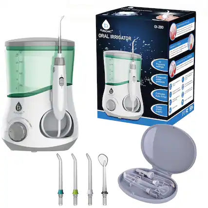 T OOO M 25 o 20 450 15 300 T0 150 5 0 P PURSONIC ORAL IRRIGATOR - a - 1 E tor nid 0I-200 fidhe S Am sP pe! 1 Jer 10 Soe Pressure settings Enhanced water pressure 2 Minutes Auto-Timer P & PURSONIC ON - Safety power supply F E CE OFF 4