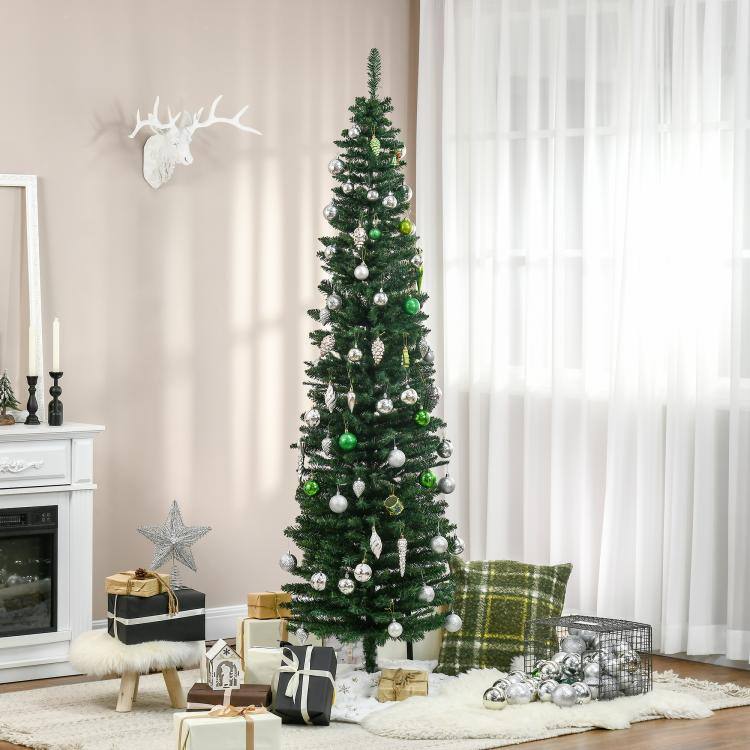 Alt View 1. PULUZ - 7ft Unlit Pencil Artificial Christmas Tree with Realistic Branches and 499 Tips, Plastic Base - Green.