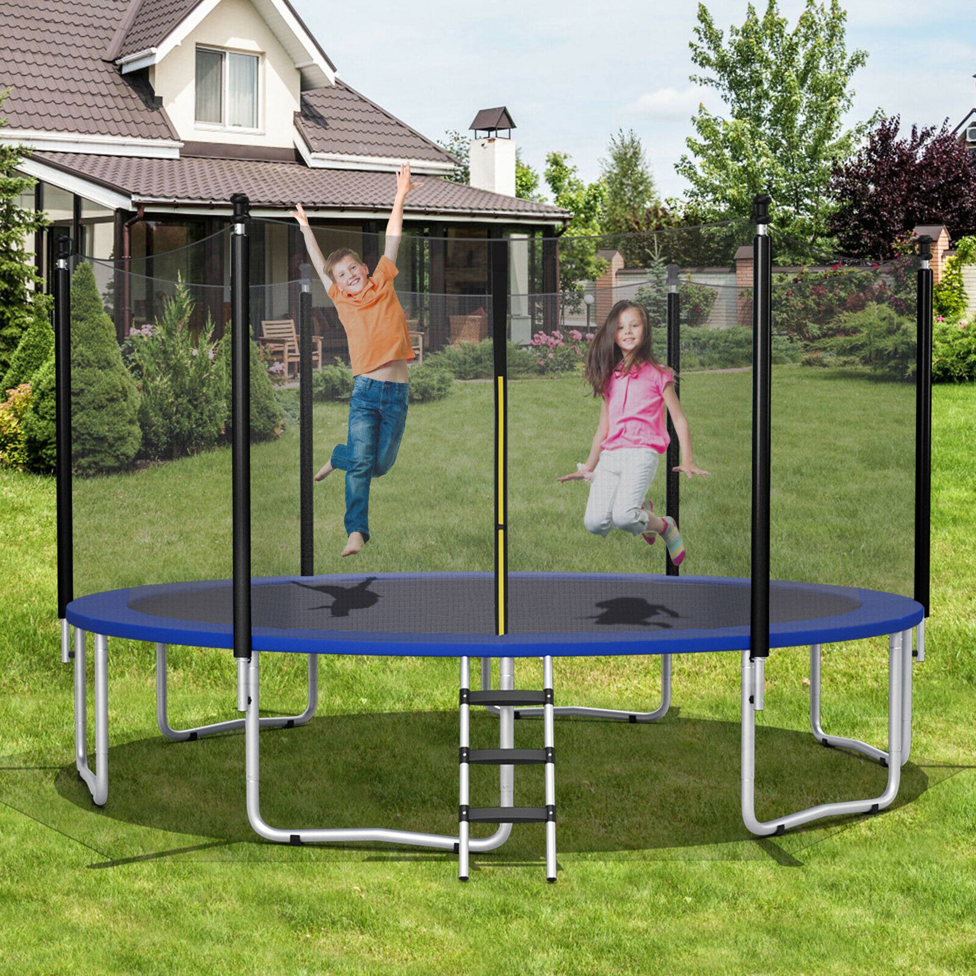 Alt View 2. Gymax - Gymax 15FT Replacement Trampoline Safety Enclosure Net w/ Zipper & Buckle for 6 Poles - Black.