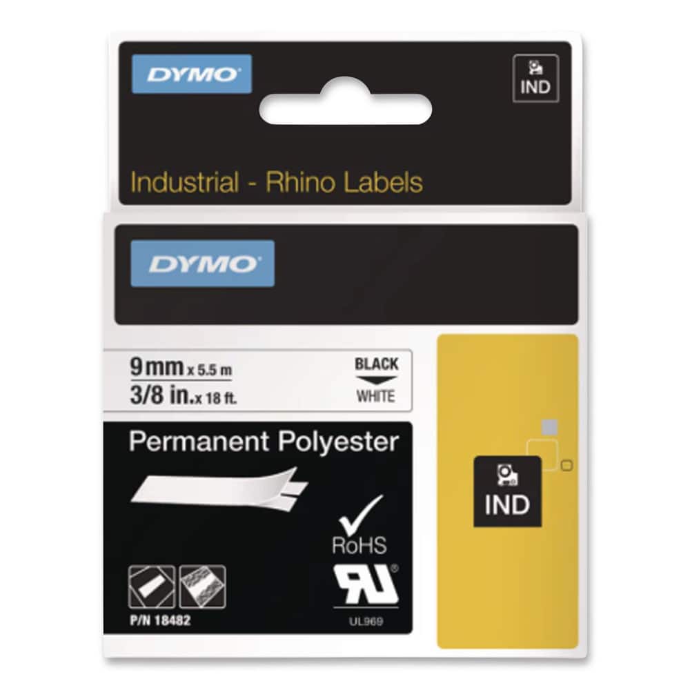 DYMO - 18482 0.37 in. x 18 ft. Rhino Permanent Poly Industrial Label Tape - /Black Print - White