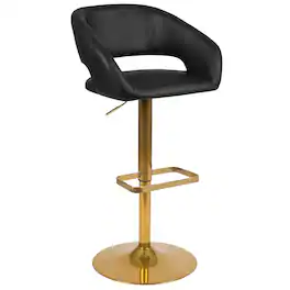 Alamont Home - Contemporary Vinyl Adjustable Height Barstool with Rounded Mid-Back - Black