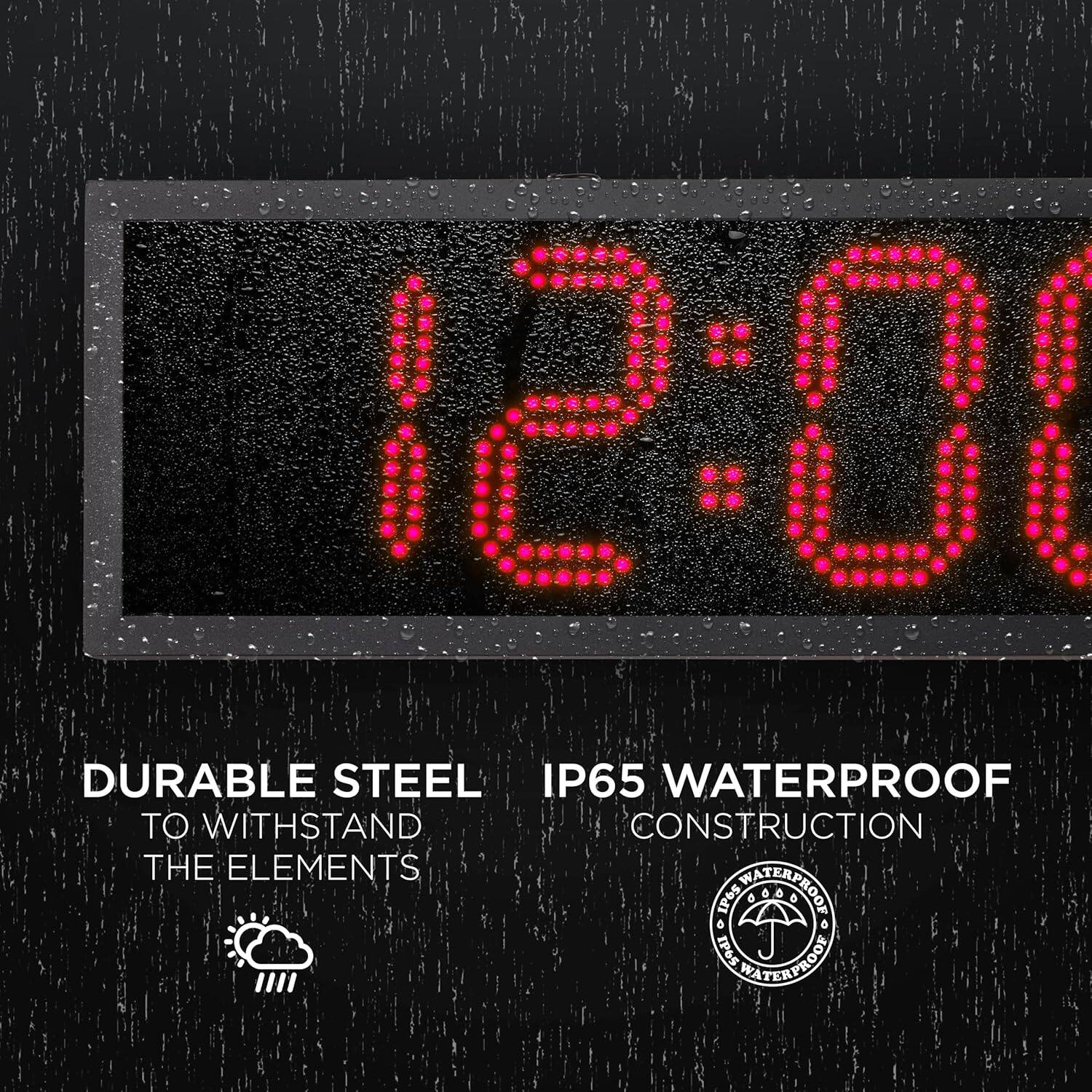 12:01, DURABLE STEEL, IP65 WATERPROOF, TO WITHSTAND THE ELEMENTS, IP65 WATERPROOF