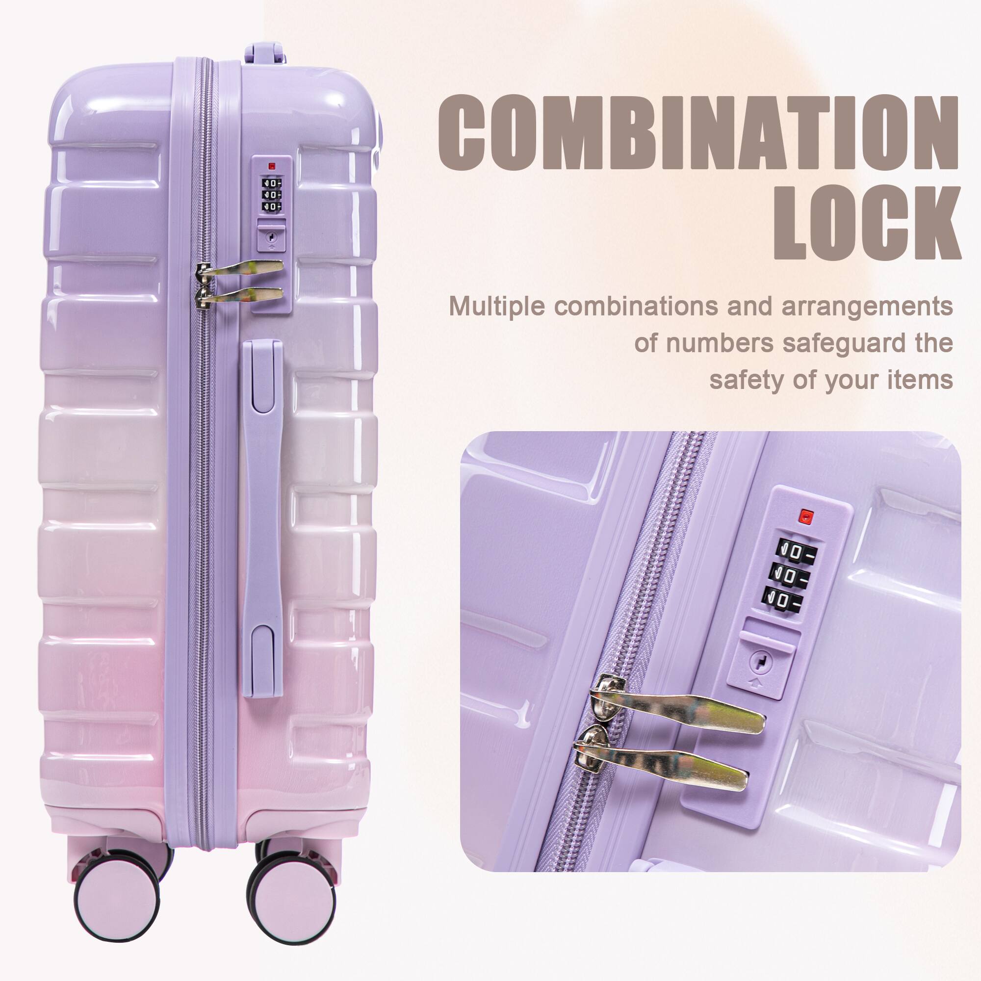 COMBINATION LOCK

Multiple combinations and arrangements of numbers safeguard the safety of your items
