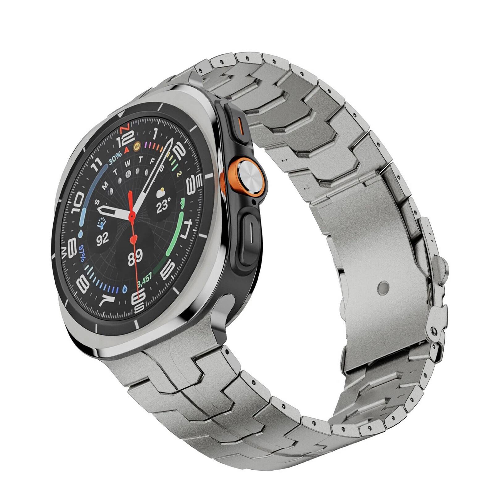 Dteck - Band for Samsung Galaxy Watch Ultra 2/Ultra 47mm, No Gap Adjustable Stainless Steel Replacement Bracelet - Titanium